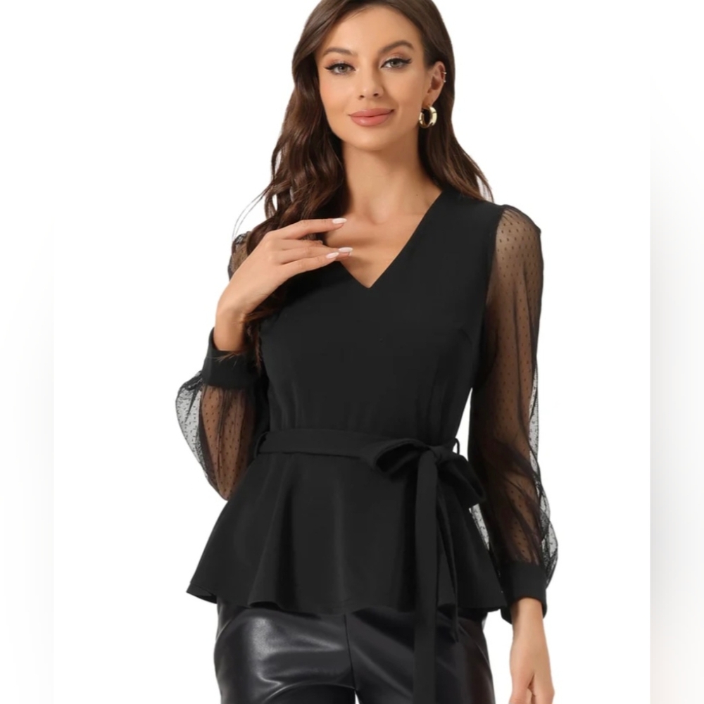 Allegra K Tie Waist Peplum Ruffle Hem Party Blouse New With Tags Size XL
